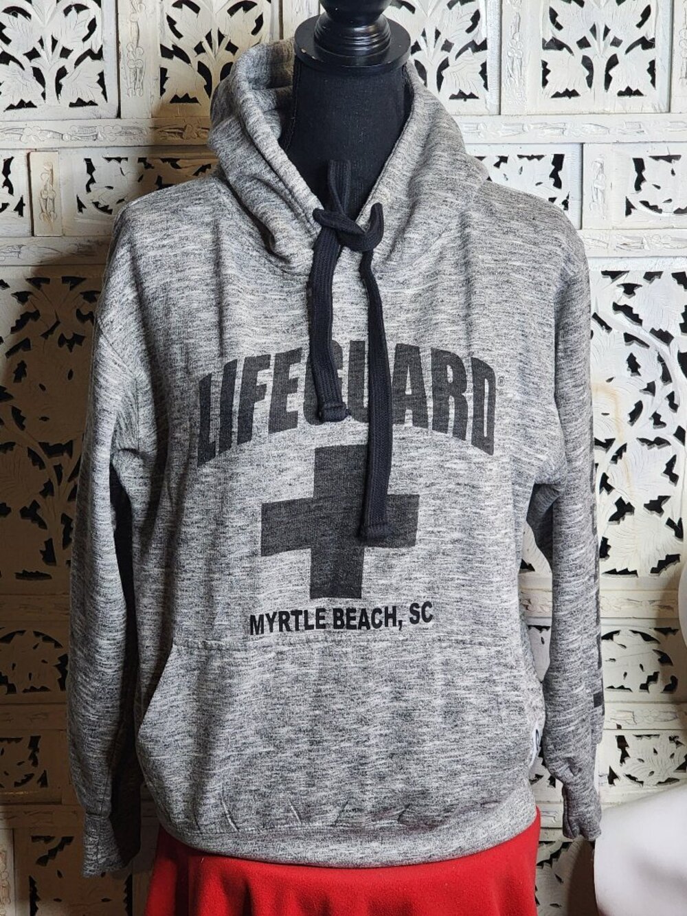 Popularity Products Lifeguard Myrtle Beach SC Cotton Poly Grey Black LS Hoodie S